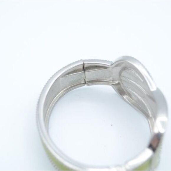 Green Enamel Hinged Cuff Bracelet With Rope Motif. - Picture 5 of 5